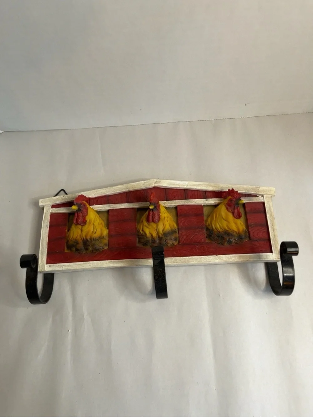Country Rooster Wall Hook Rack - Yellow & Red